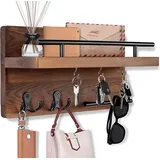 TOJ Living Schlüsselbrett – 7 Haken – Holz – Dunkelbraun – mit Postfach & Ablage – Schlüsselhalter