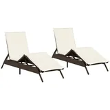vidaXL Sonnenliegen mit Auflagen 2 Stk Braun Poly Rattan 3261579