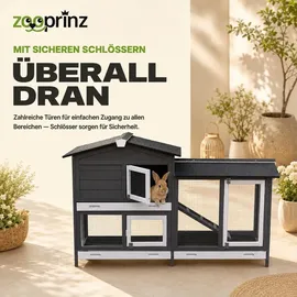 zooprinz Kleintierstall Rudy mit Auslauf 145 x 50 x 94 cm Grau