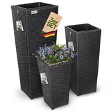 DEUBA Casaria Polyrattan Blumentopf 3er-Set 30 x 30 x 80 cm + 24,5 x 24,5 x 61 cm + 21 x 21 x 41 cm schwarz