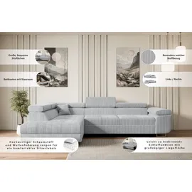 altdecor Ecksofa mit Schlaffunktion und Bettkasten GUSA-L 272x202x107 cm Grau Cord