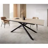 DeLife Esszimmertisch Edge Keramik Travertin Natur 180-220x100 Kreuzgestell Rechteck Schwarz ausziehbar