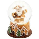 Dekohelden24 Schneekugel Weihnachtsmann auf Sockel mit Lebkuchen Akzenten, L/B/H/Ø Kugel 4,8 x 4,8 x 6,5 cm Ø 4,5 cm, Brot