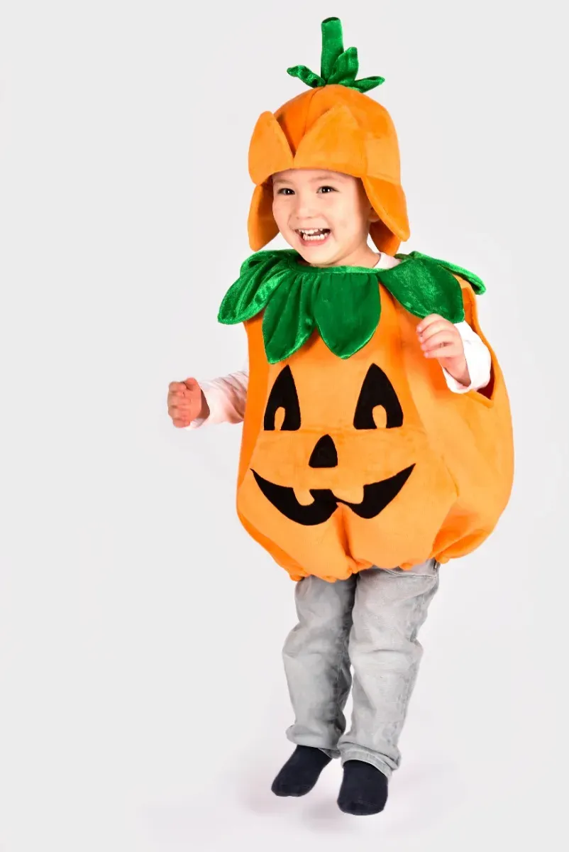Kinder Kürbis Kostüm 2-4 Jahre orange/grün Polyester/Baumwolle - Den Goda Fen - Verstellbare Träger, elastischer Bund, bequem
