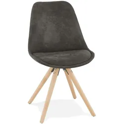 Kadima Design Küchen Stuhl Skandinavisch Style | Mikrofaser & Naturholz Premium | Anthrazit-Beige | Komfort Polsterung | Esszimmerstuhl | Velanox