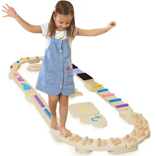 Cateam Holz-Balancierbalken für Kinder und Kleinkinder mit Trittsteinen - Oval - Montessori-Balancebrett - Motorik-Spielzeug für Balance-Koordination - Balancebalken Geschenk für Jungen und Mädchen