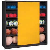 C+P Ballschrank mit Vollblech-Schiebetüren (Typ 4), HxBxT: 195x120x40 cm, Verkehrsgelb (RAL 1023), Anthrazit (RAL 7021), Einzelschließung