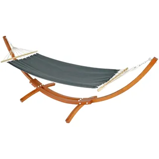 Mendler Hängematte mit Gestell HWC-J46, Hängeschaukel, bis 200kg Holzgestell FSC®-Zertifiziert 320cm ~ braun, Matte grau