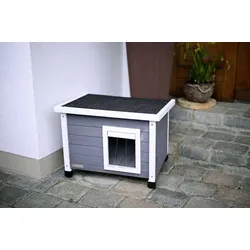 Katzenhaus Rustica von Kerbl aus Holz, grau, Katzenhütte auch als Hundehütte für kleine Hunde geeignet