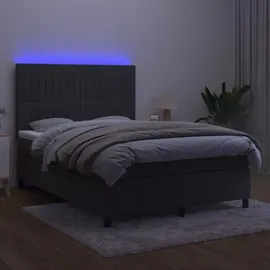 vidaXL Boxspringbett mit Matratze & LED Dunkelgrau 140x200 cm Samt