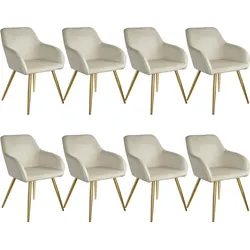 TECTAKE Esszimmerstuhl Marilyn Samtoptik, goldene Stuhlbeine  8er Setcreme/gold