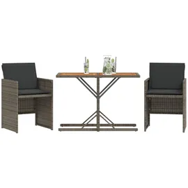 vidaXL 3-tlg. Bistro-Set mit Kissen Grau Poly Rattan