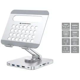Conceptronic Tablet-Ständer mit 8-in-1-Dockingstation Silber