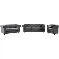 Sofa 3-Sitzer & 2-Sitzer & Sessel - Samt - Anthrazit - CHESTERFIELD