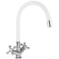 ATCO® Retro Zweigriffmischer Armatur flexibel Spüle Bad Küchenarmatur weiss