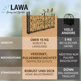 lawa living and lifestyle Kaminholzregal außen Metall verzinkt 223x25x115 Stapelhilfe Brennholz 800kg Brennholzunterstand