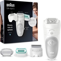 Braun Silk-épil 5 Epilierer Damen für Haarentfernung / Haarentferner, Aufsätze für Rasierer, Trimmer und Massage für Körper, Tasche, 5-625, weiß/grau