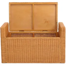 Mendler Aufbewahrungstruhe M92, Truhe Sitzbank Garderobenbank, Kissen Kubu Rattan 88cm ~ honigfarben