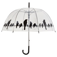 Esschert Design Regenschirm Schirm Vögel auf Draht Schwarz/Transparent, Schwarz, Transparent Stahl Polypropylen (PP) Volle Größe