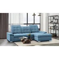 WERK2 Ecksofa Carmen L-Form, Sofa, Eckcouch mit Schlaffunktion, Bettkasten, Sitztiefenverstellung blau 264 cm x 105 cm x 170 cm