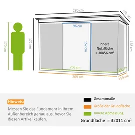 Outsunny Geräteschuppen 2,77 x 1,3 m dunkelgrau