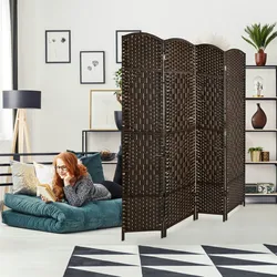 Relaxdays Paravent Raumteiler, HxB: 170x160 cm, faltbarer Raumtrenner, 4-teiliger Sichtschutz, Holz & Papierseil, braun