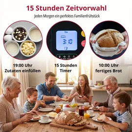 Unold Brotbackautomat BackProfi 68476 | bis 1000 g mit Nussspender, 18 Programme Touchscreen, & Drehknopf, Keramikbeschichtung, Timer - Silber