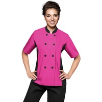 Uniformates Damen Kochjacke mit kurzen Ärmeln XXL (For Bust 42-43) pink/schwarz