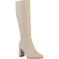 VAN HILL Damen Klassische Stiefel Blockabsatz Basic Trendy Schuhe 840612 Beige, 40 - 40