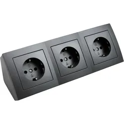 Aufbau Steckdosenblock Flair, 3-fach Schutzkontakt, anthrazit / schwarz