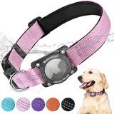 AgoumLux Airtag Hundehalsband mit Airtag Hülle Wasserdicht, GPS Tracker für Hunde Kompatibel mit Apple Air Tag Halsband für Kleine, Mittlere und Große Hunde, Rosa, M