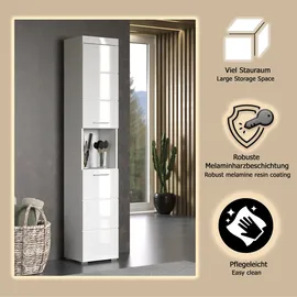 WELLTIME Avena Hochschrank 37 x 31 x 190 cm Weiß Kunststoff, Metall, MDF, Massivholz