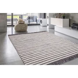 calo-deluxe Teppich CALO-DELUXE "Bature 400" Gr. 2, grau (natur, anthrazit), B:80cm H:10mm L:150cm, Viskose, Wolle, Teppiche, Teppich, Wolle und Viskose mit Fransen, Wohnzimmer
