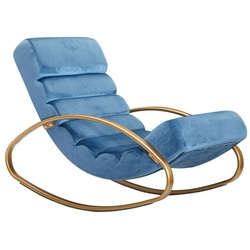 Wohnling Schaukelstuhl WL6.224 (Relaxliege Samt Blau / Gold 150 kg 61x81x111 cm), Schwingsessel Modern, Schwingstuhl Lounge Liege blau