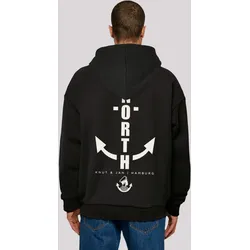 Kapuzenpullover F4NT4STIC "North Anchor Knut & Jan Hamburg", Herren, Gr. 5XL, schwarz, Obermaterial: 100% Baumwolle, casual, oversize, Langarm, Pullover, Print