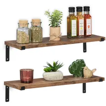 Relaxdays Wandregal Industrial 2er Set Braun/Schwarz