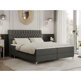 MKS Meble Boxspringbett 180x200 mit 2 Bettkästen Matratze und Topper, Polsterbett 180x200, Bett 180x200 - MILEN - 180x200 cm - Dunkelgrau - Kunstleder - H3 - Dunkelgrau