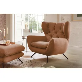 KAWOLA Hochlehnsessel CHARME Cord 72 x 100 x 80 cm Braun mit Hockerbank