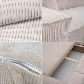 kaiser möbel Ecksofa mit Schlaffunktion und bettkasten, Eckcouch BEST XL stoff Poso Dicker Cord Beige