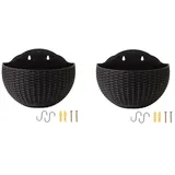 Ujjdwiurgh Blumentopf aus schwarzem Kunststoff zum Aufhängen auf dem Balkon, Blumentopf für Sukkulenten, Rattan-Blumentopf