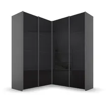 Rauch Quadra grau (graumetallic, glas basalt), B:181cm H:229cm T:187cm, Holzwerkstoff, Schränke, Schwebetürenschrank, Eckschrank inkl. Türendämpfer, mit Glastüren