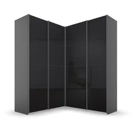 Rauch Quadra grau (graumetallic, glas basalt), B:181cm H:229cm T:187cm, Holzwerkstoff, Schränke, Schwebetürenschrank, Eckschrank inkl. Türendämpfer, mit Glastüren