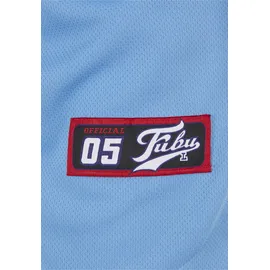FUBU T-Shirt "Fubu Herren FM241-007-3 Fubu Varsity Baseball Jersey", Herren, Gr. L, light blau, schwarz, creme, 100% Polyester, normal, V-Ausschnitt, Shirts T-Shirt