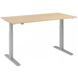 Hammerbacher elektrisch höhenverstellbarer Schreibtisch eiche rechteckig, C-Fuß-Gestell silber 160,0 x 80,0 cm