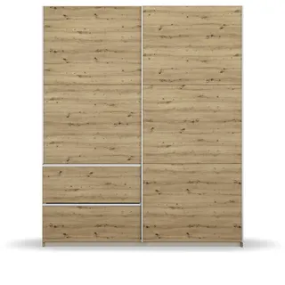 Möbel Sevilla Schrank Kleiderschrank Schwebetürenschrank, Eiche Artisan, Holz, Griffleisten alufarbig, 2-türig, inkl. 2 Kleiderstangen, 2 Einlegeböden BxHxT 175x210x59 cm
