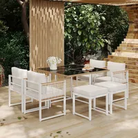 okwish Garten Lounge Set, Gartenmöbel Sitzgruppe Balkonmöbel-Set, 7-teiliges Esstisch und Stühle für 6 Personen, PE-Rattan mit Sitzkissen und R... - Weiß