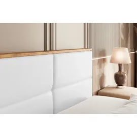 altdecor Boxspringbett mit Matratze, Boxbett, Topper, Polsterbett mit Bettkasten LOLLI1 - 140x200 Weiß Kunstleder