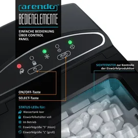 Arendo Eiswürfelmaschine, Ice Cube Maker, Wassertank 1,8 Liter, 12 bis 15 kg Eiswürfel in 24h, leise, Rot