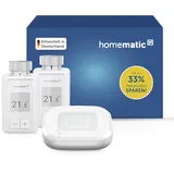 Homematic IP Smart Home Starter Set mit Access Point 2 + 2X Heizkörperthermostat – Flex, digitaler Thermostat Heizung, Heizungsthermostat, Steuerung per App, Alexa & Google Assistant, Energie sparen