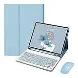 QYiiD iPad Mini Tastatur Hülle mit Maus für iPad Mini 7.9 Zoll 5 /iPad Mini 4/3/2/1, iPad Mini Hülle Abnehmbare Tastatur (Deutsches QWERTZ), Folio Smart Slim Tablette Cover mit Wireless Tastatur, Azul